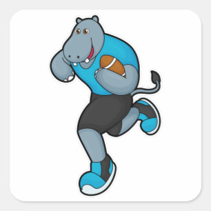 Hippo as Football player with Football Square Sticker