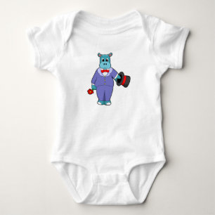 Hippo as Groom with Suit & Rose Baby Bodysuit