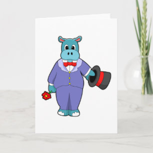 Hippo as Groom with Suit & Rose Card