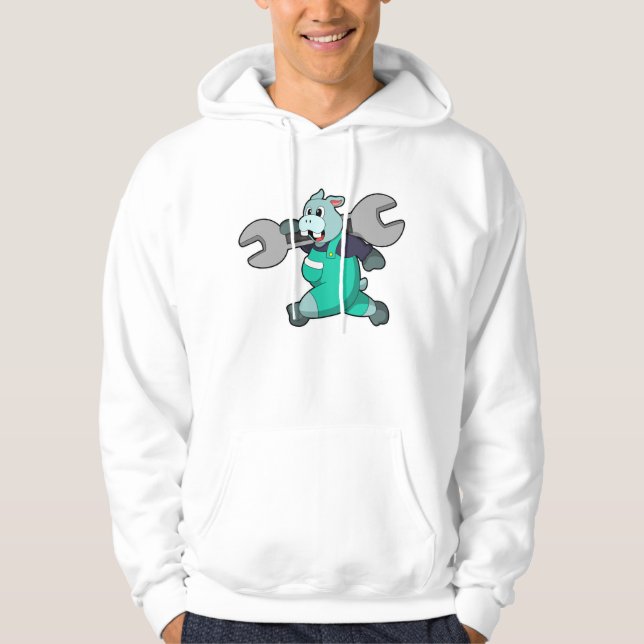 Hippo as Mechanic with Wrench Hoodie (Front)
