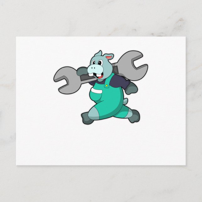 Hippo as Mechanic with Wrench Postcard (Front)