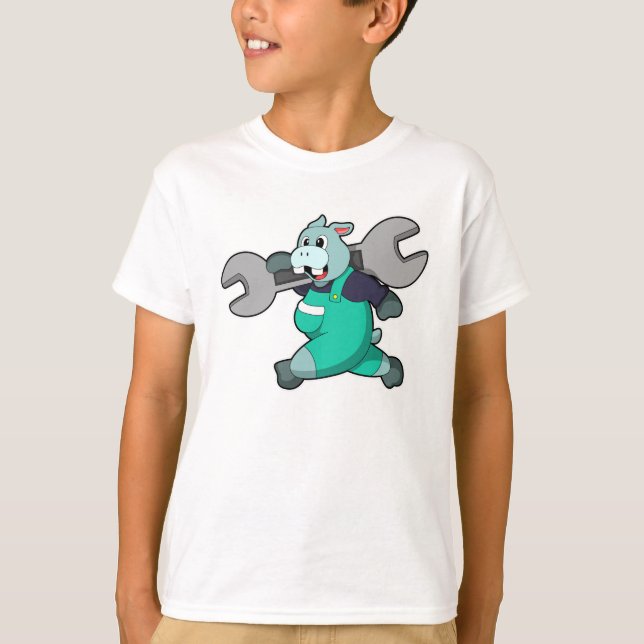 Hippo as Mechanic with Wrench T-Shirt (Front)