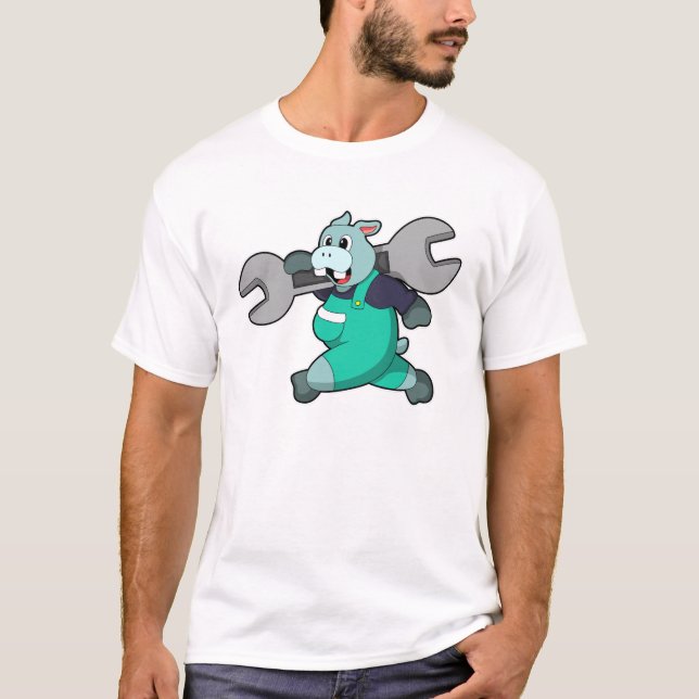 Hippo as Mechanic with Wrench T-Shirt (Front)