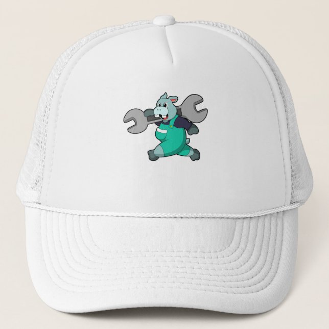 Hippo as Mechanic with Wrench Trucker Hat (Front)