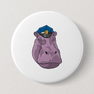 Hippo as Police officer Police 3 Inch Round Button