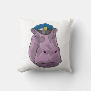 Hippo as Police officer Police Throw Pillow
