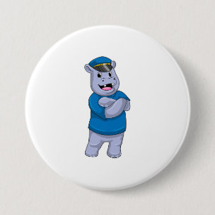 Hippo as Police officer with Police hat 3 Inch Round Button