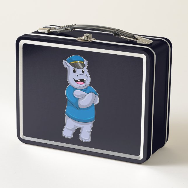 Hippo as Police officer with Police hat Metal Lunch Box (Front)