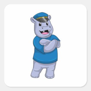 Hippo as Police officer with Police hat Square Sticker