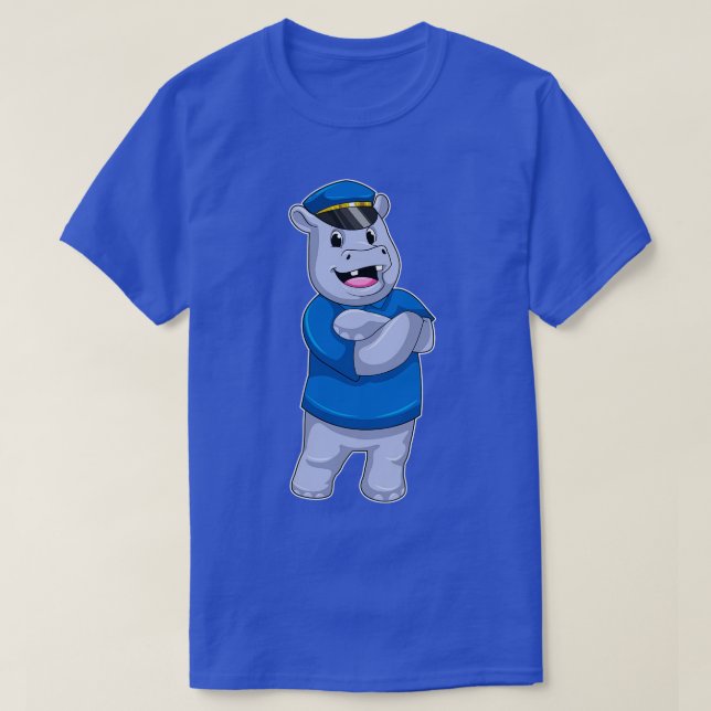 Hippo as Police officer with Police hat T-Shirt (Design Front)
