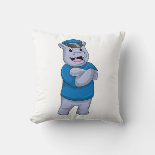 Hippo as Police officer with Police hat Throw Pillow