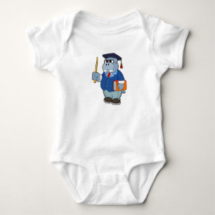 Hippo as Professor with Book Baby Bodysuit