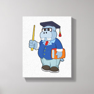 Hippo as Professor with Book Canvas Print