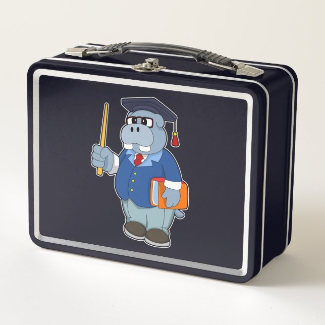 Hippo as Professor with Book Metal Lunch Box (Front)