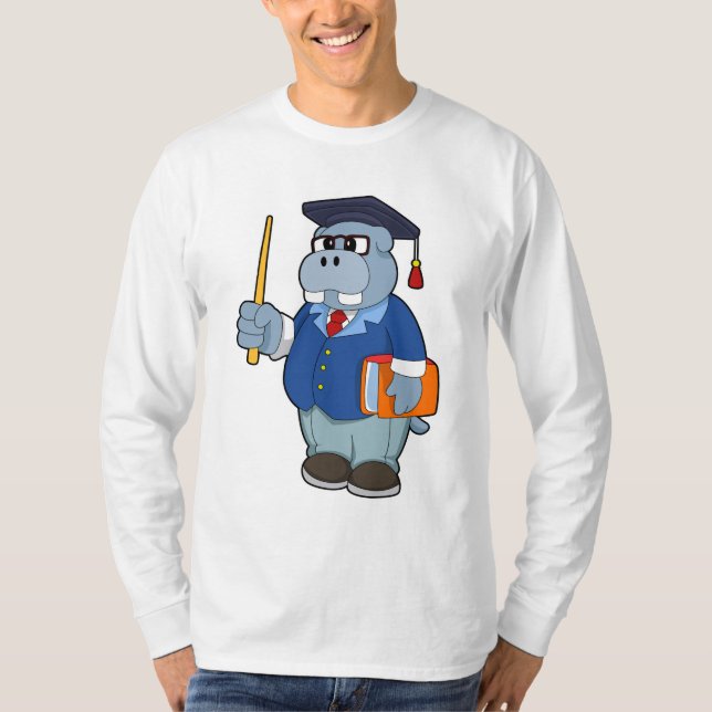 Hippo as Professor with Book T-Shirt (Front)