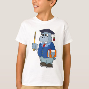 Hippo as Professor with Book T-Shirt