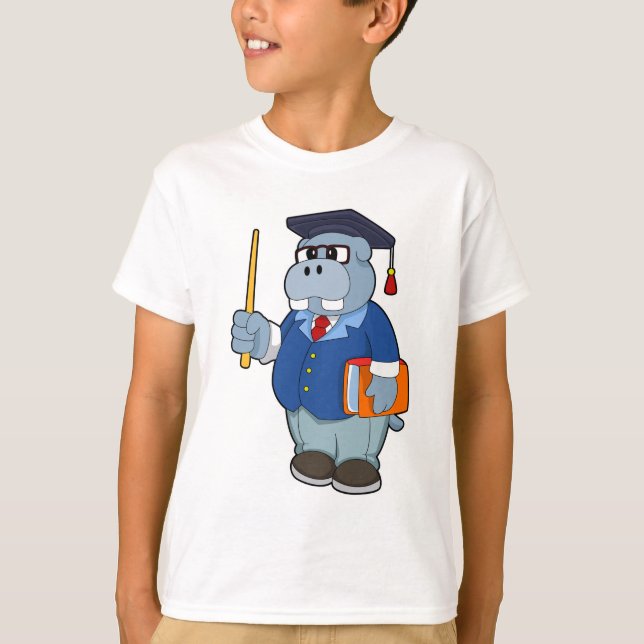 Hippo as Professor with Book T-Shirt (Front)