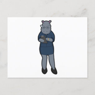 Hippo as Secretary with Notepad & Pen Postcard