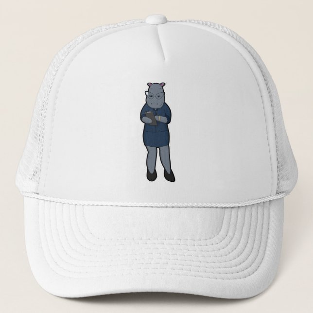 Hippo as Secretary with Notepad & Pen Trucker Hat (Front)