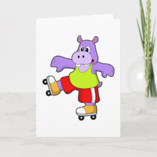 Hippo as Skater with Inline skates Card