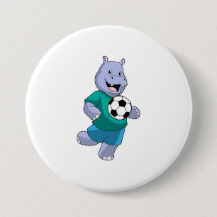 Hippo as Soccer player with Soccer 3 Inch Round Button