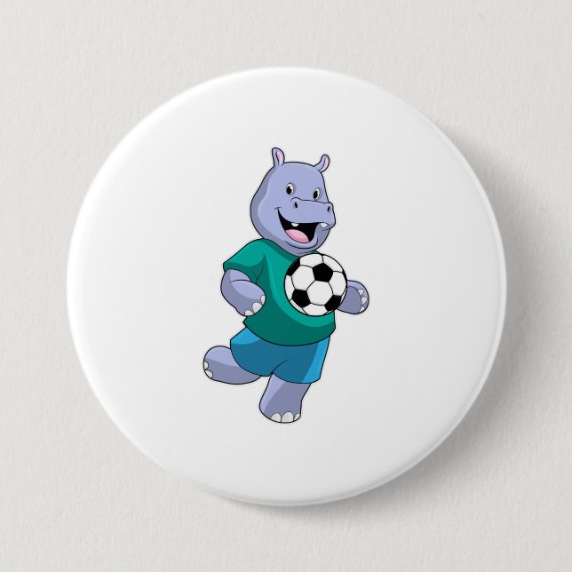 Hippo as Soccer player with Soccer 3 Inch Round Button (Front)