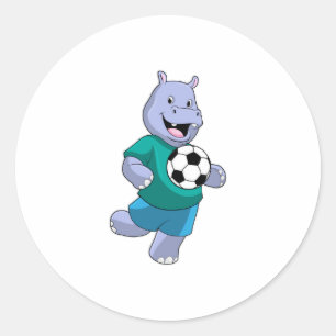 Hippo as Soccer player with Soccer Classic Round Sticker