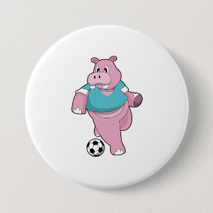 Hippo as Soccer player with Soccer.PNG 3 Inch Round Button