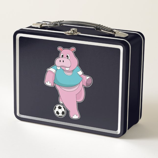 Hippo as Soccer player with Soccer.PNG Metal Lunch Box (Front)