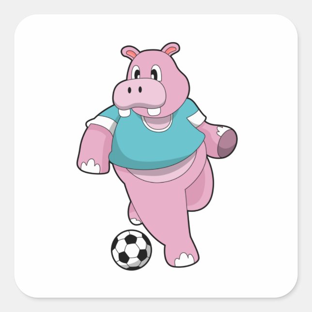 Hippo as Soccer player with Soccer.PNG Square Sticker (Front)