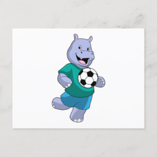 Hippo as Soccer player with Soccer Postcard