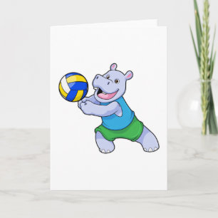 Hippo as Volleyball player with Volleyball Card