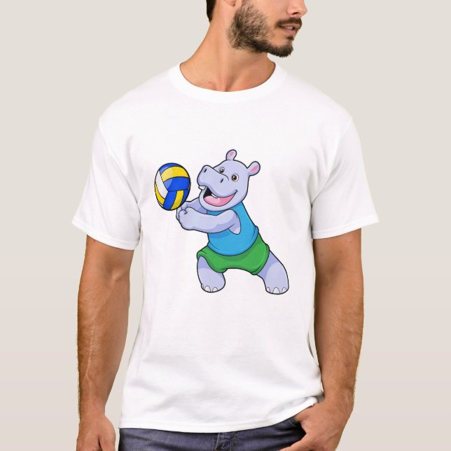 Hippo as Volleyball player with Volleyball T-Shirt (Front)