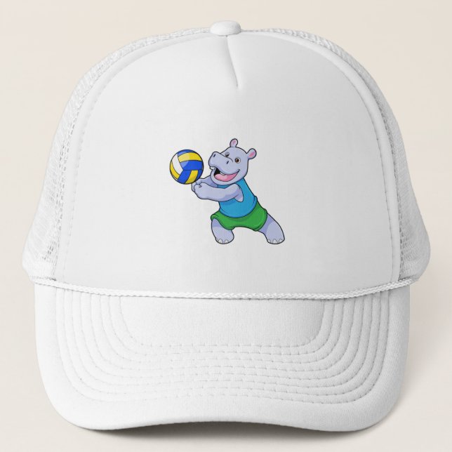 Hippo as Volleyball player with Volleyball Trucker Hat (Front)