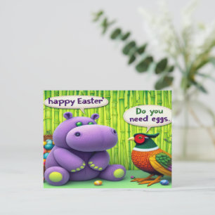 Hippo Asks Pheasant: Easter Egg Quest Holiday Postcard