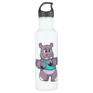 Hippo at Bodybuilding with Dumbbells 710 Ml Water Bottle