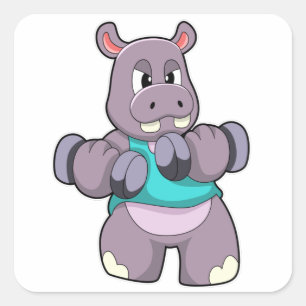 Hippo at Bodybuilding with Dumbbells Square Sticker