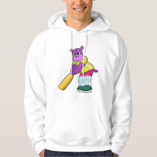 Hippo at Cricket with Cricket bat Hoodie
