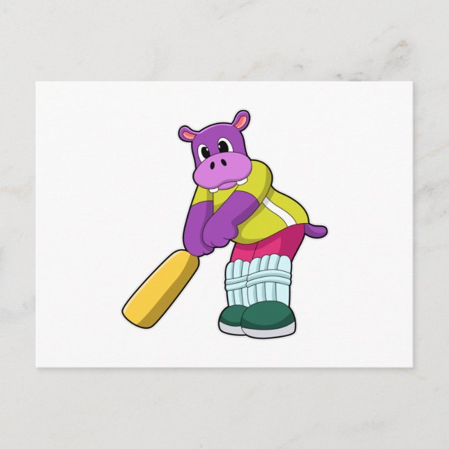 Hippo at Cricket with Cricket bat Postcard (Front)