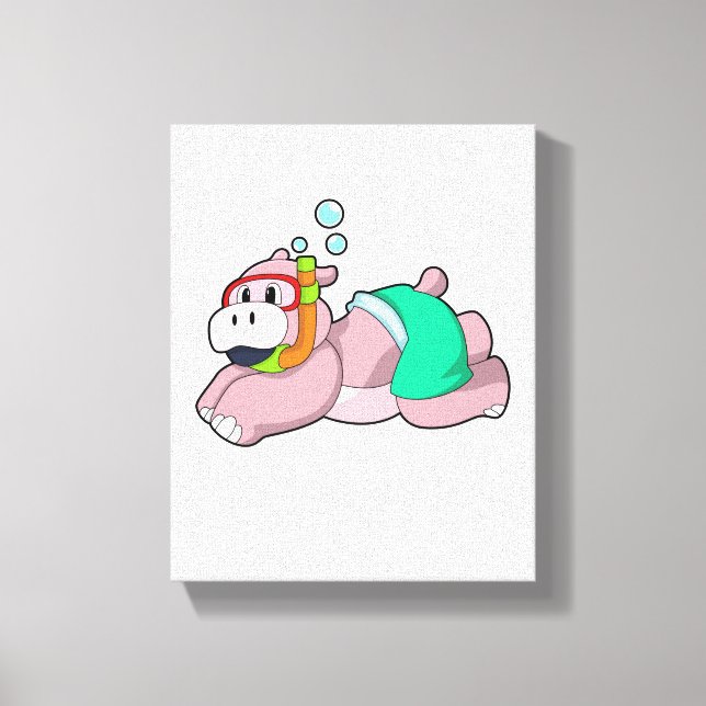 Hippo at Diving with Snorkel Canvas Print (Front)