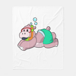Hippo at Diving with Snorkel Fleece Blanket