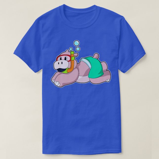 Hippo At Diving With Snorkel  T-Shirt (Design Front)