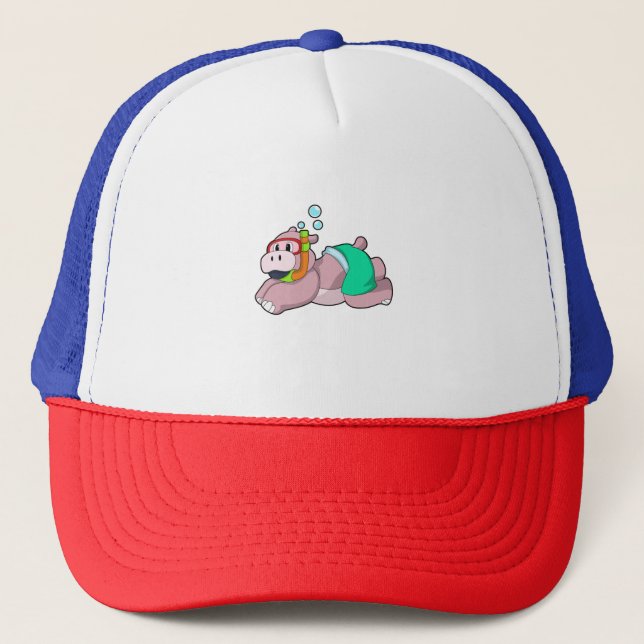 Hippo at Diving with Snorkel Trucker Hat (Front)