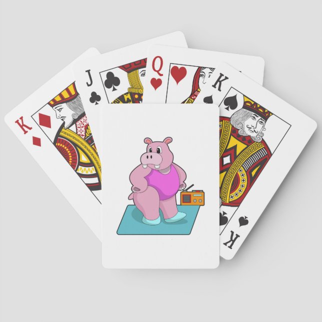 Hippo at Fitness with Radio.PNG Playing Cards (Back)