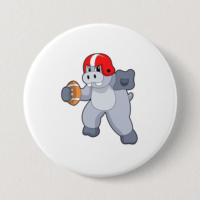 Hippo at Football Sports 3 Inch Round Button (Front)