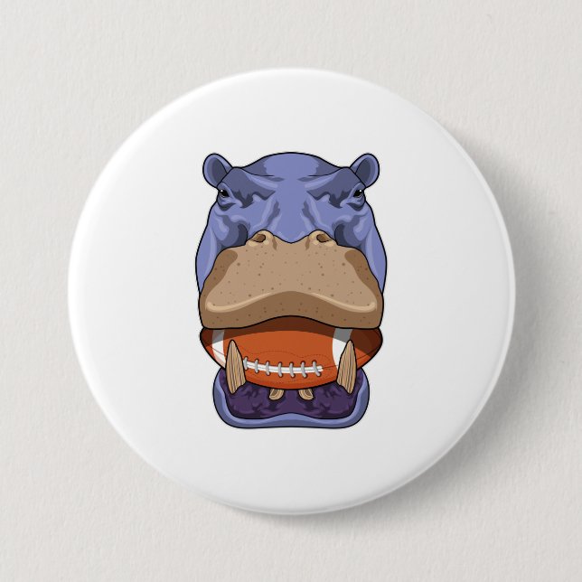 Hippo at Football Sports 3 Inch Round Button (Front)