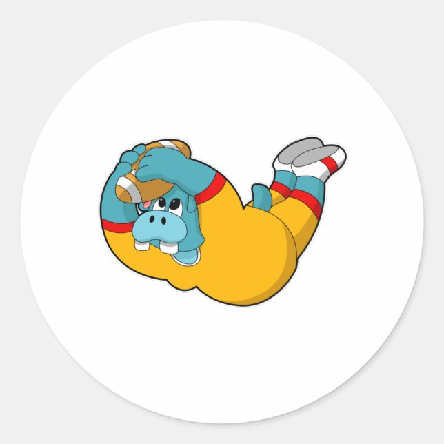 Hippo at Football Sports Classic Round Sticker (Front)