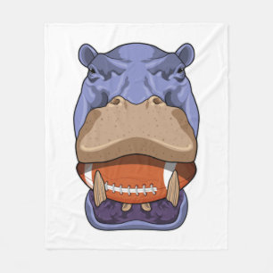 Hippo at Football Sports Fleece Blanket
