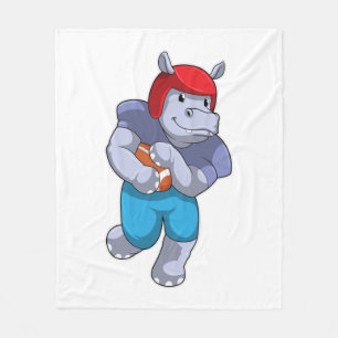 Hippo at Football Sports Fleece Blanket