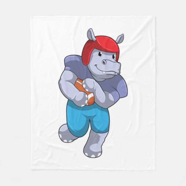 Hippo at Football Sports Fleece Blanket (Front)